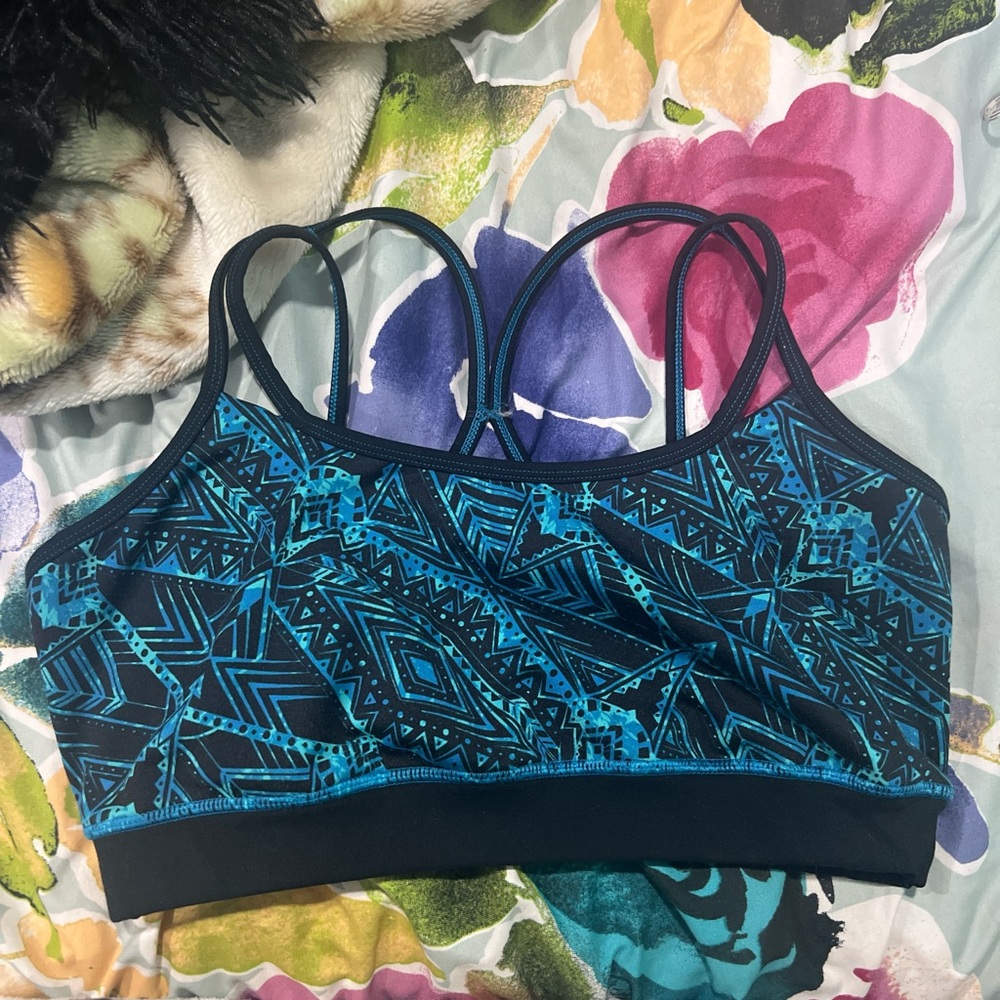 Blue and black sport bra